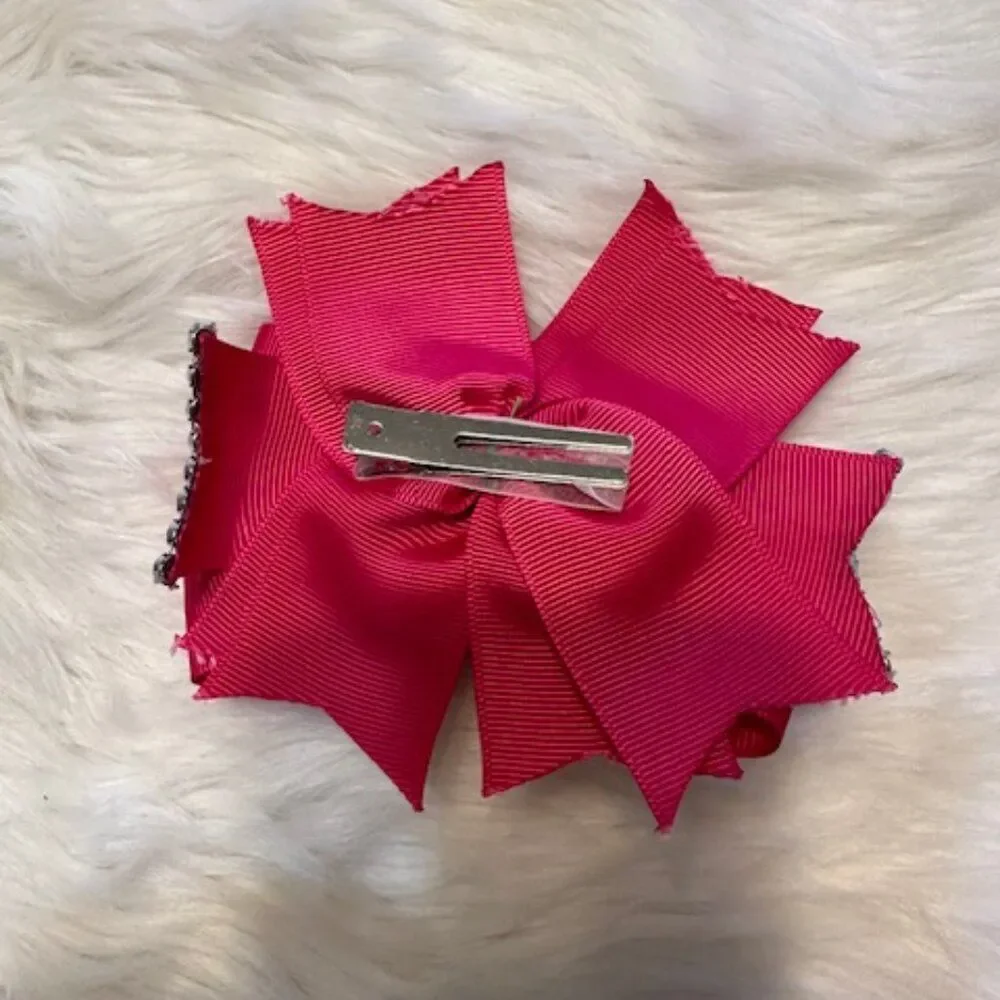 Hot Pink Deluxe Bow w Rhinestone Center    7802  Handmade NWT Boutique